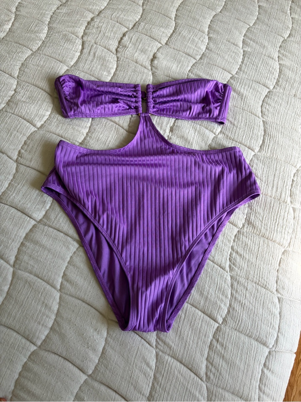 Shade & Shore Purple Ribbed One Piece Cut-Out Bathing Suit - Picture 5 of 9